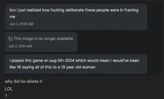His admission and the deleted image