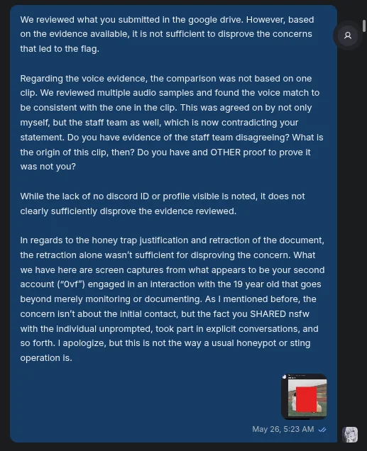 Luna's message with the censored capture attached