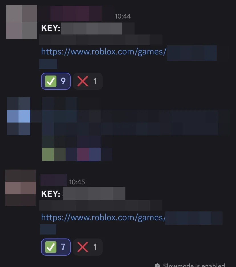 How the code is advertised in condo Discord servers alongside the game link