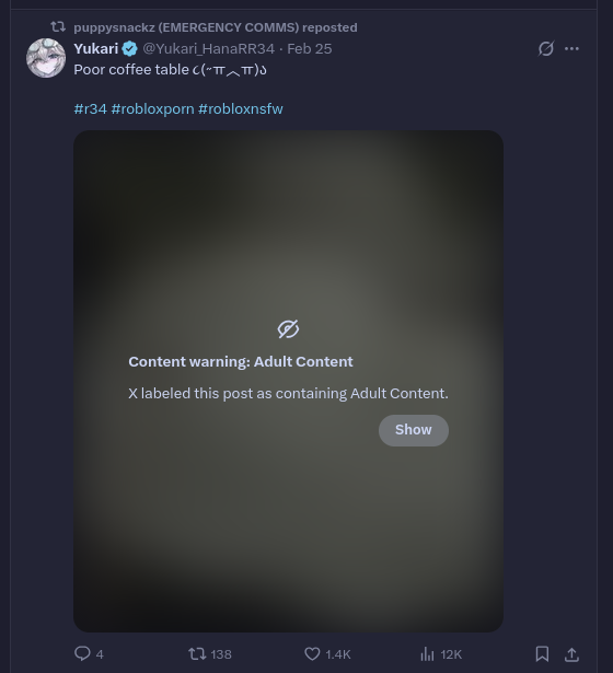 puppysnackz reposting Roblox R34 content