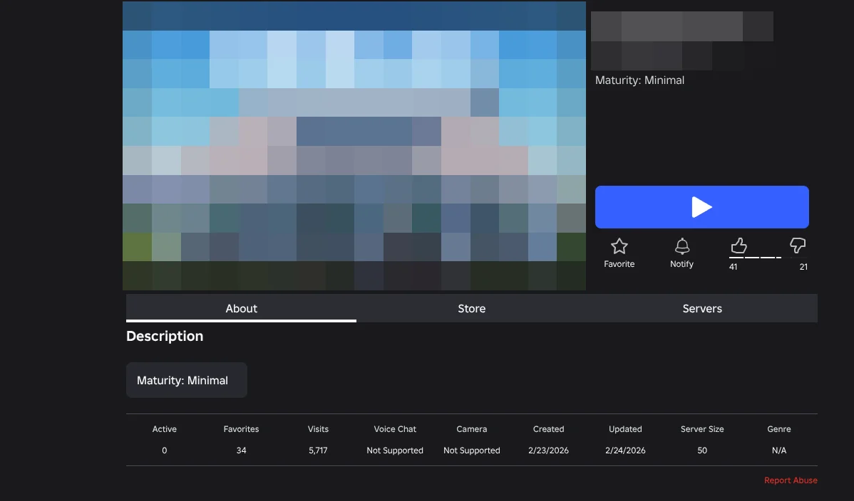 The game page before joining