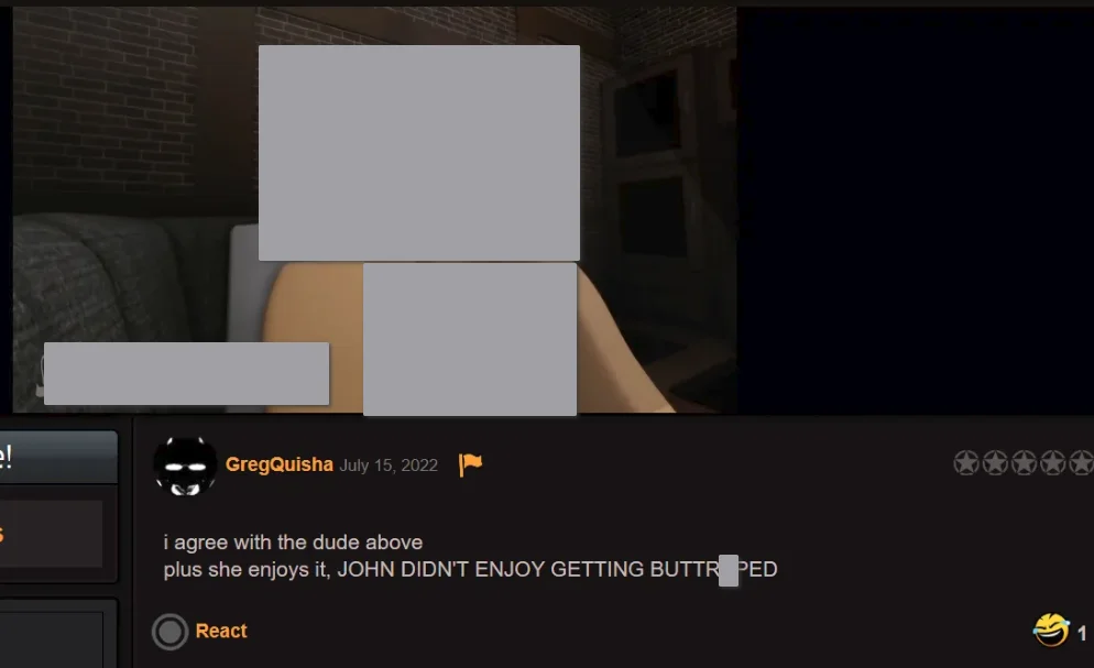 Another comment he left on Roblox R34 content