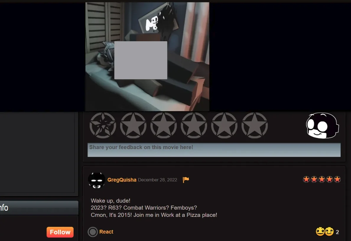 His own comment left on Roblox R34 content