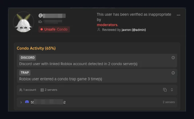 Rotector dossier: condo activity, including entering a condo trap game three times